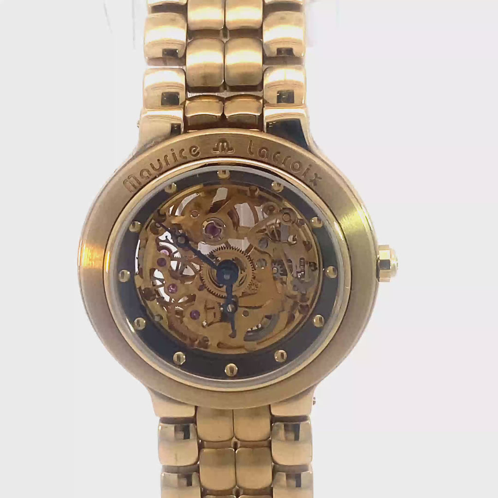 luxury women gold skeleton watch Maurice Lacroix Swiss made with transparent dial