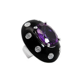 White Gold Ring with Large Amethyst Onyx and Diamonds