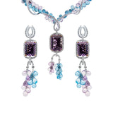 Collier and Earrings Jewellery Set with Amethyst and Topaz
