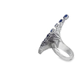 White 18K Gold Fan Cocktail Ring with Royal Blue Sapphires