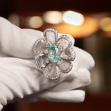 Flower Ring with Paraiba Tourmaline and Natural Diamond Crystals