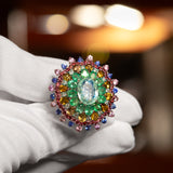 Baroque style Ring with Tourmaline and Emerald