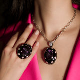 Set-Halskette mit großem Amethyst, Onyx und Diamanten